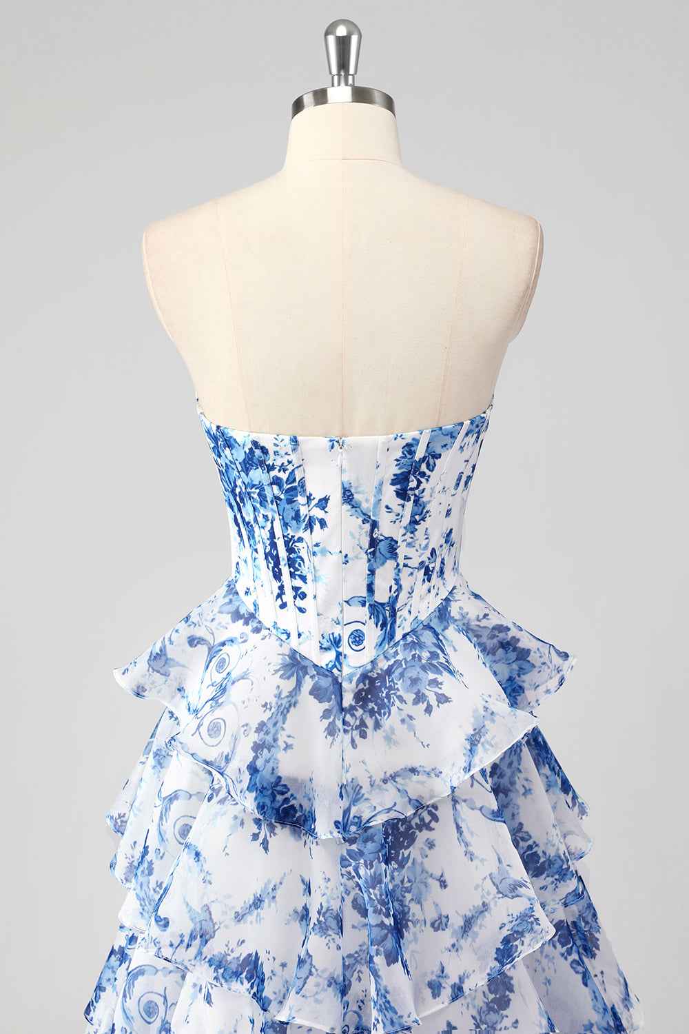 Blush Sweetheart A-Line Chiffon Floral Ruffled Long Corset Prom Dress with Slit