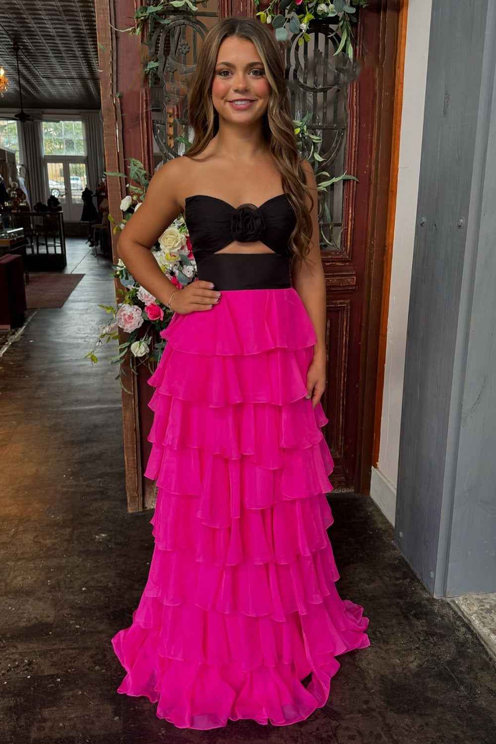 Royal Blue Sweetheart Chiffon A-Line Tiered Long Prom Dress with Slit