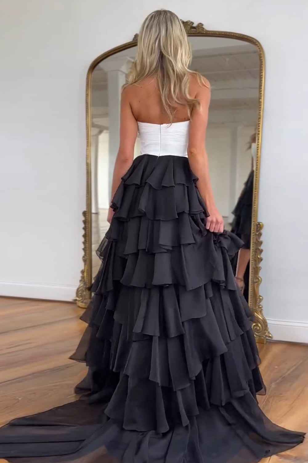 Royal Blue Sweetheart Chiffon A-Line Tiered Long Prom Dress with Slit