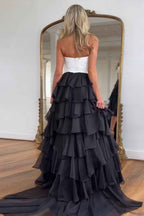 Royal Blue Sweetheart Chiffon A-Line Tiered Long Prom Dress with Slit