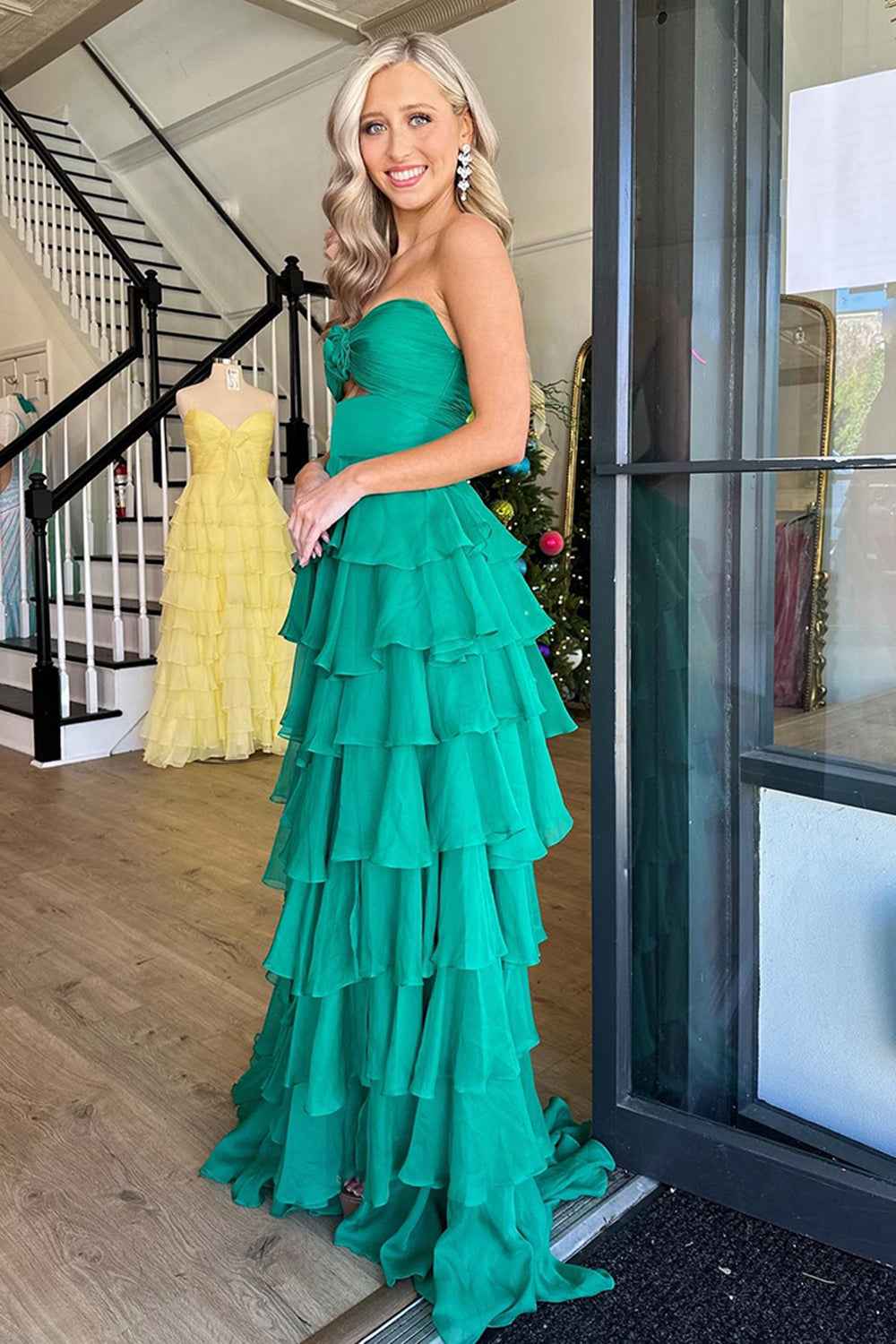 Royal Blue Sweetheart Chiffon A-Line Tiered Long Prom Dress with Slit
