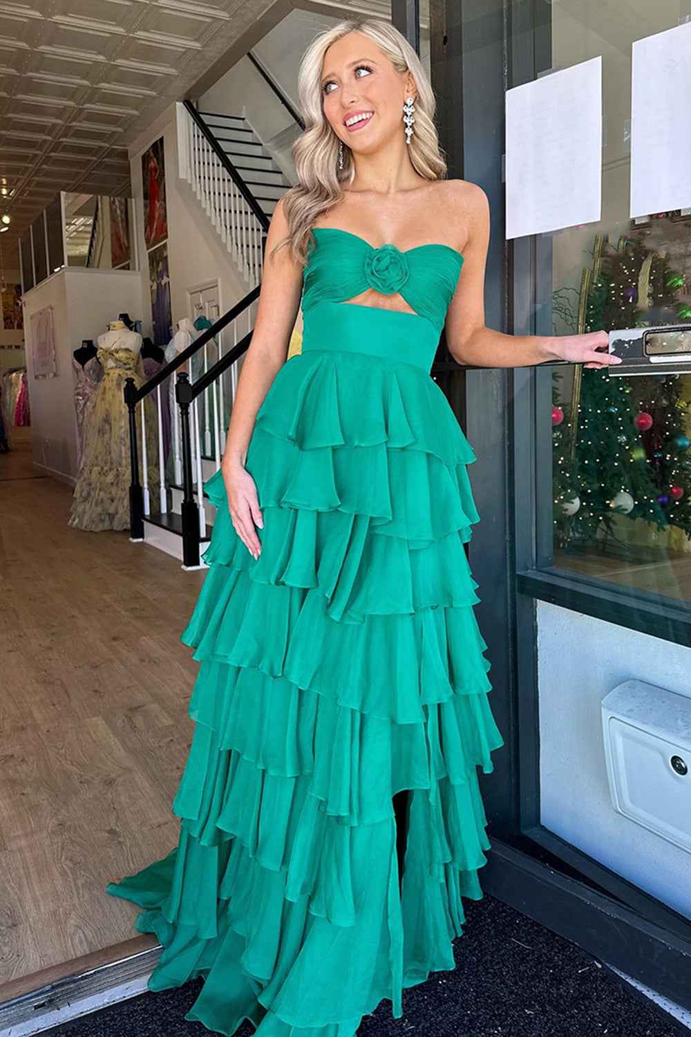 Royal Blue Sweetheart Chiffon A-Line Tiered Long Prom Dress with Slit