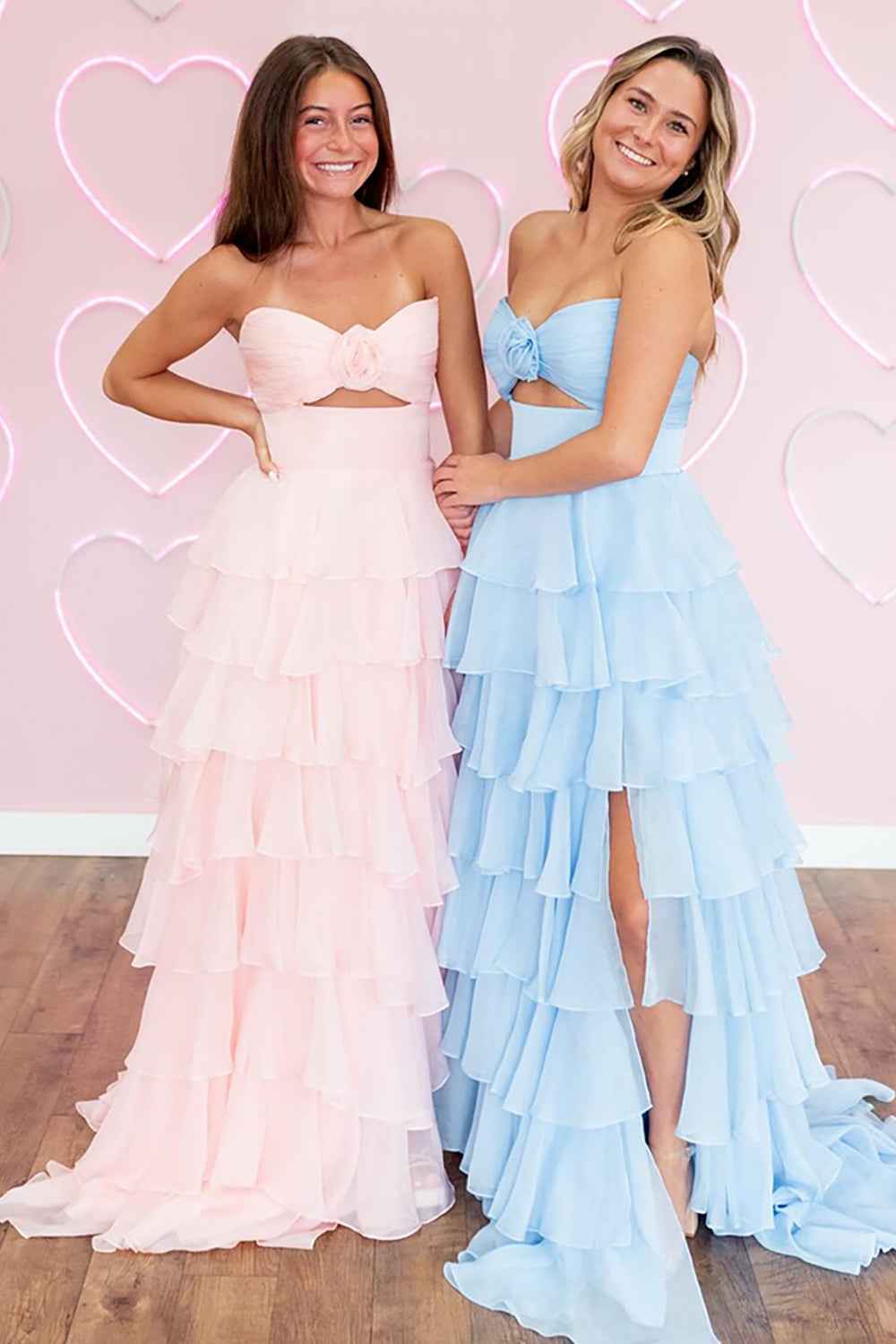 Royal Blue Sweetheart Chiffon A-Line Tiered Long Prom Dress with Slit