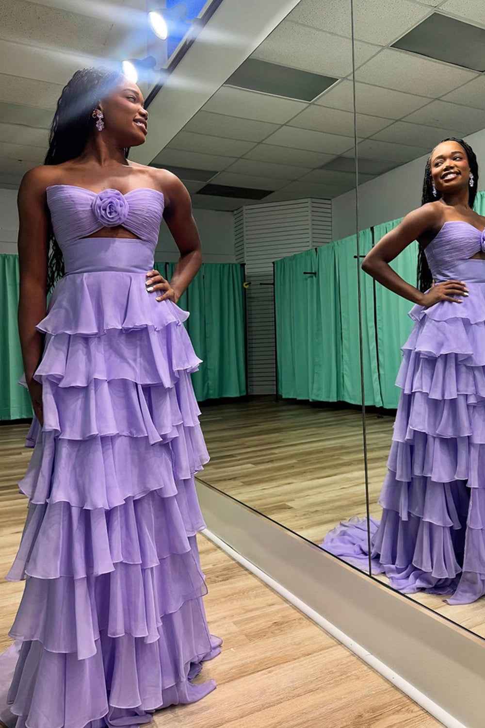 Royal Blue Sweetheart Chiffon A-Line Tiered Long Prom Dress with Slit