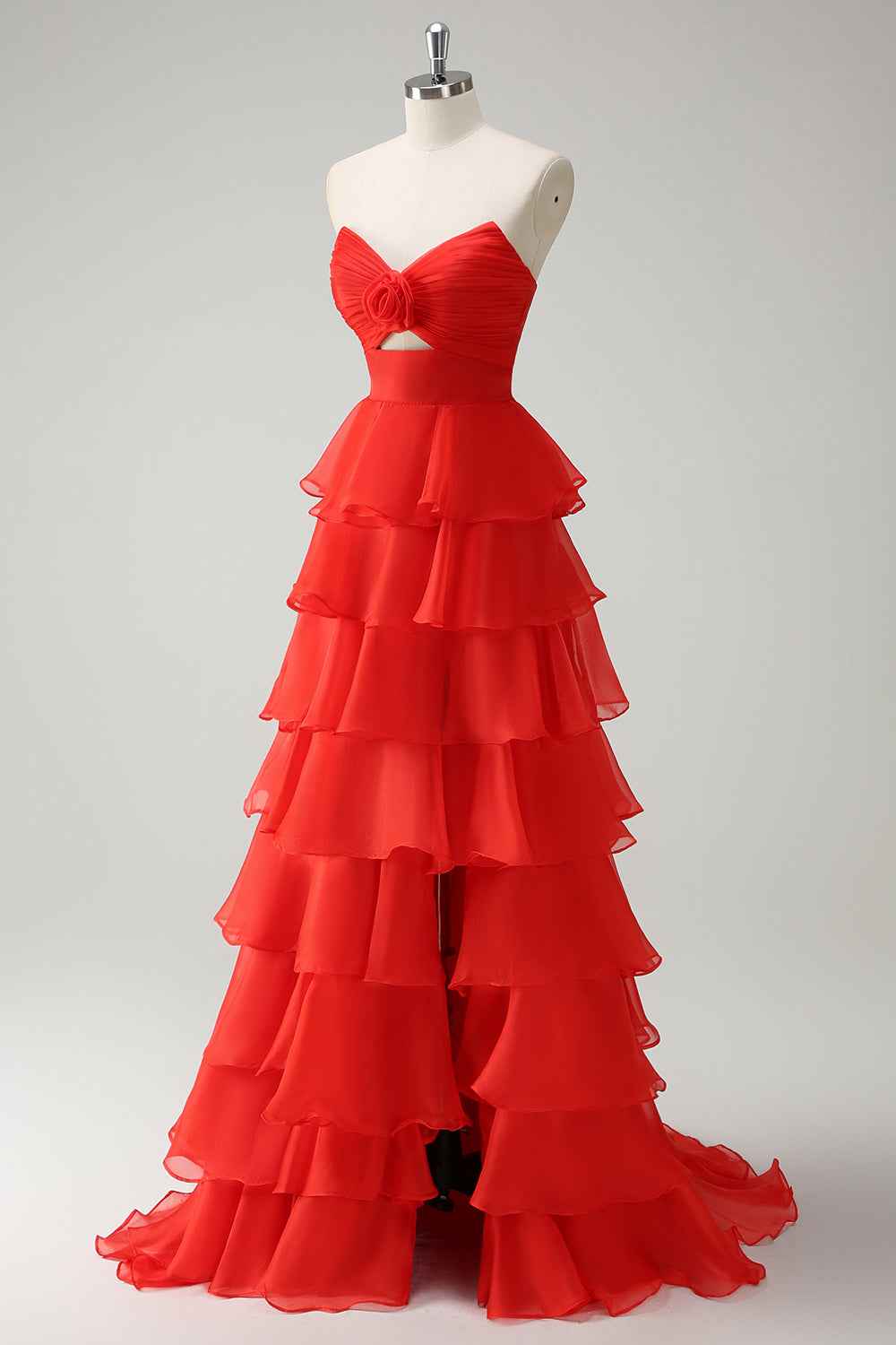 Royal Blue Sweetheart Chiffon A-Line Tiered Long Prom Dress with Slit