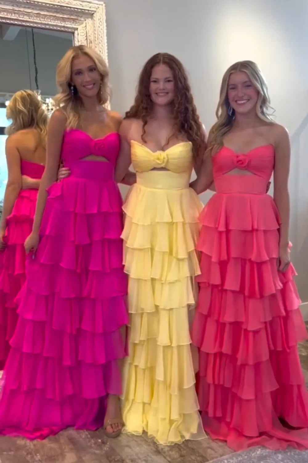 Royal Blue Sweetheart Chiffon A-Line Tiered Long Prom Dress with Slit