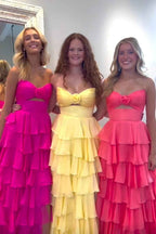 Royal Blue Sweetheart Chiffon A-Line Tiered Long Prom Dress with Slit