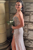 Sparkly Blue Sweetheart Sequins Bodycon Long Corset Prom Dress with Beading