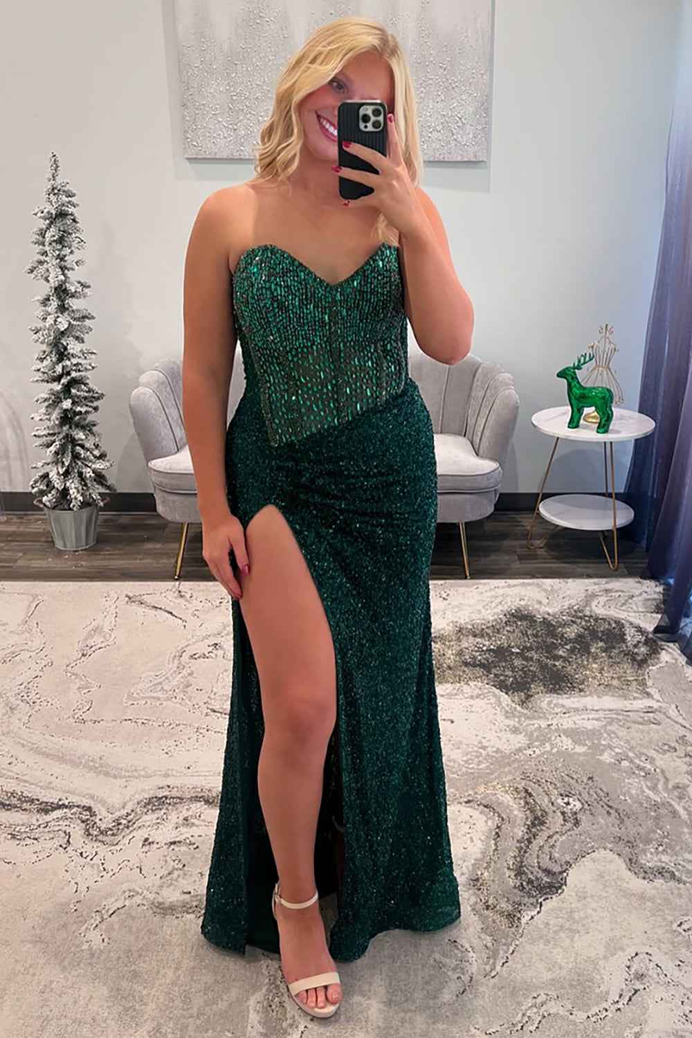 Sparkly Blue Sweetheart Sequins Bodycon Long Corset Prom Dress with Beading