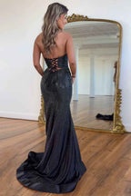 Sparkly Navy  Sweetheart Mermaid Cut Out Long Prom Dress with Beading