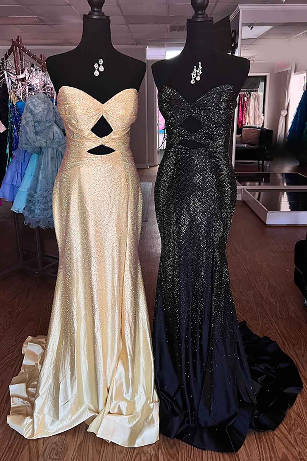 Sparkly Navy  Sweetheart Mermaid Cut Out Long Prom Dress with Beading