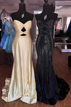 Sparkly Navy  Sweetheart Mermaid Cut Out Long Prom Dress with Beading