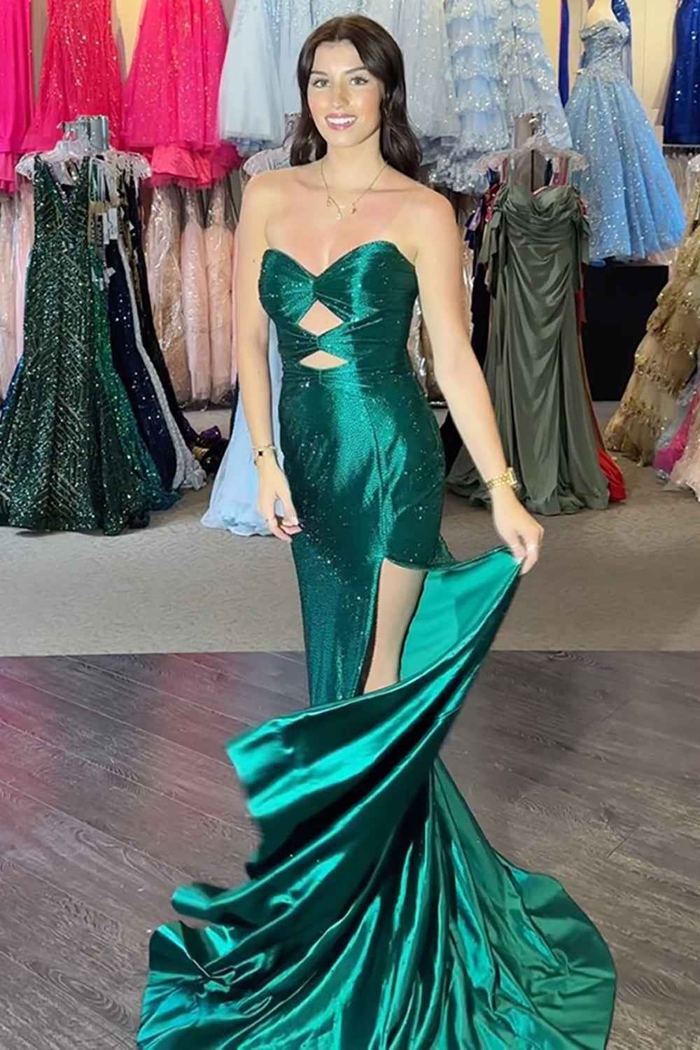 Sparkly Navy  Sweetheart Mermaid Cut Out Long Prom Dress with Beading