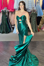 Glitter Yellow Sweetheart Mermaid Cut-out Long Prom Dress with Beading
