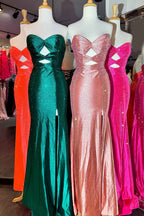 Sparkly Navy  Sweetheart Mermaid Cut Out Long Prom Dress with Beading