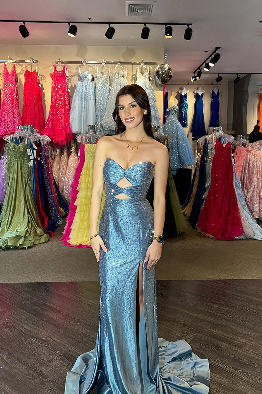 Glitter Yellow Sweetheart Mermaid Cut-out Long Prom Dress with Beading