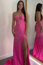 Sparkly Navy  Sweetheart Mermaid Cut Out Long Prom Dress with Beading