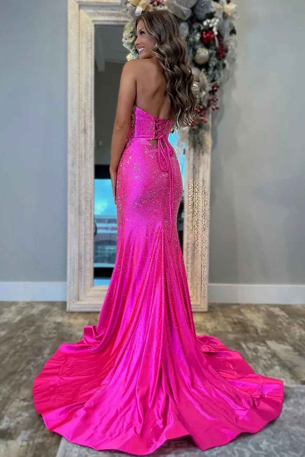 Sparkly Navy  Sweetheart Mermaid Cut Out Long Prom Dress with Beading