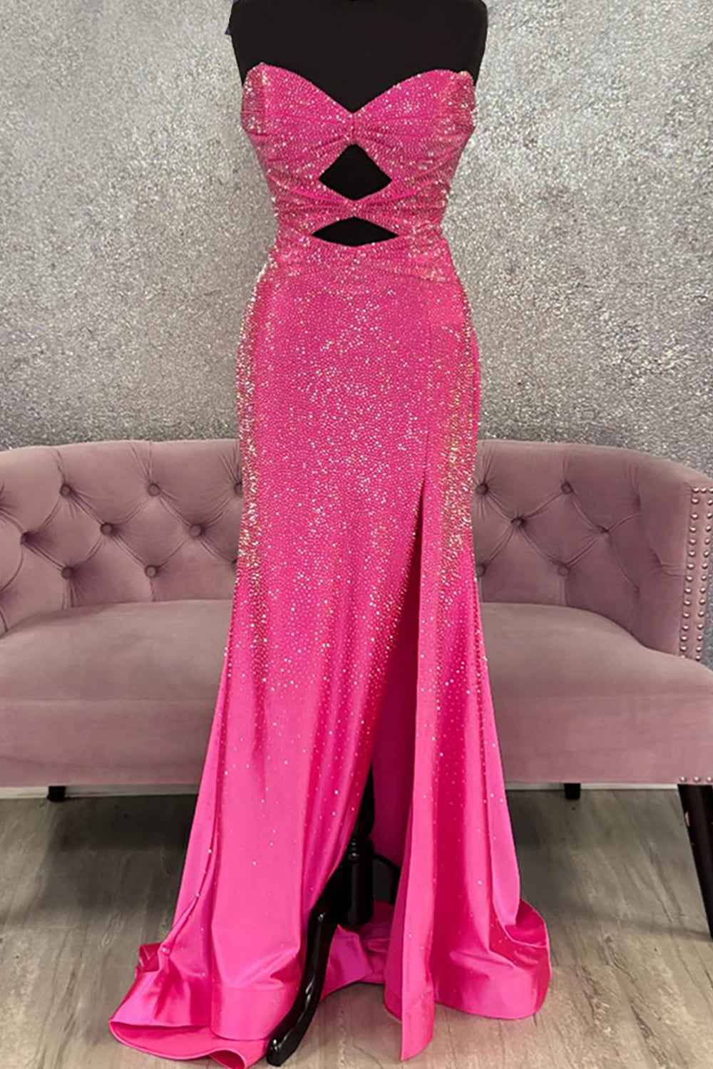 Glitter Lilac Sweetheart Mermaid Cut-out Long Prom Dress with Beading