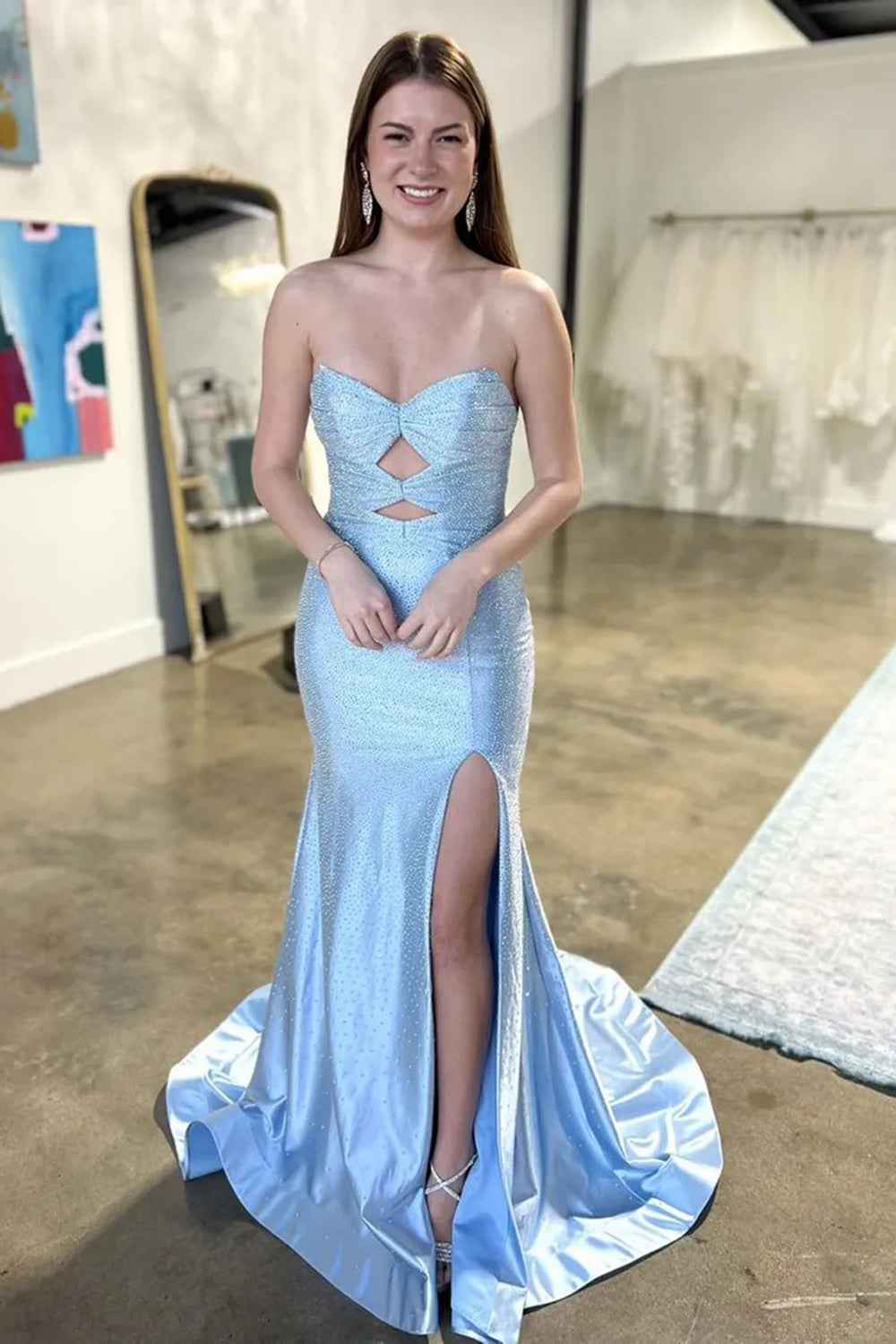 Glitter Lilac Sweetheart Mermaid Cut-out Long Prom Dress with Beading