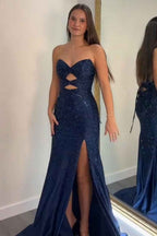 Glitter Yellow Sweetheart Mermaid Cut-out Long Prom Dress with Beading