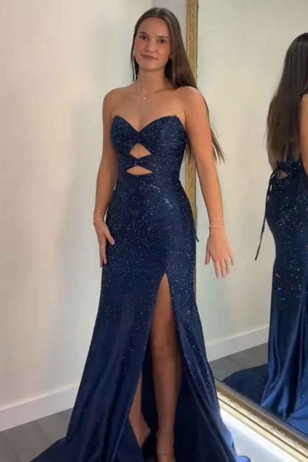 Glitter Yellow Sweetheart Mermaid Cut-out Long Prom Dress with Beading