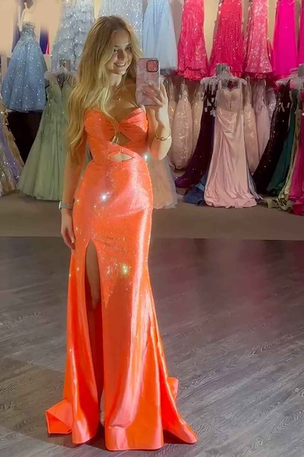 Glitter Yellow Sweetheart Mermaid Cut-out Long Prom Dress with Beading