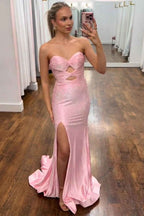 Glitter Yellow Sweetheart Mermaid Cut-out Long Prom Dress with Beading