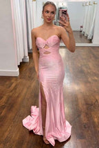 Sparkly Navy  Sweetheart Mermaid Cut Out Long Prom Dress with Beading