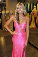 Glitter Lilac Sweetheart Mermaid Cut-out Long Prom Dress with Beading