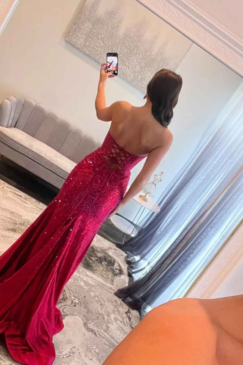 Glitter Lilac Sweetheart Mermaid Cut-out Long Prom Dress with Beading