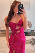 Glitter Yellow Sweetheart Mermaid Cut-out Long Prom Dress with Beading