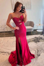 Glitter Lilac Sweetheart Mermaid Cut-out Long Prom Dress with Beading