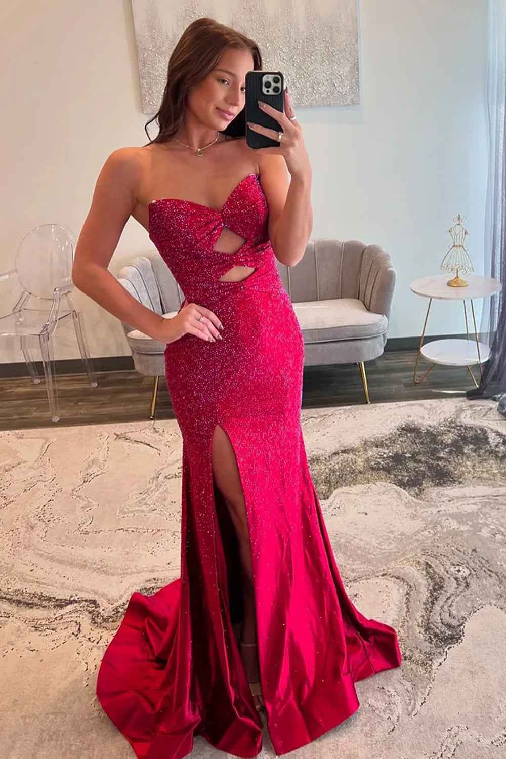 Sparkly Navy  Sweetheart Mermaid Cut Out Long Prom Dress with Beading