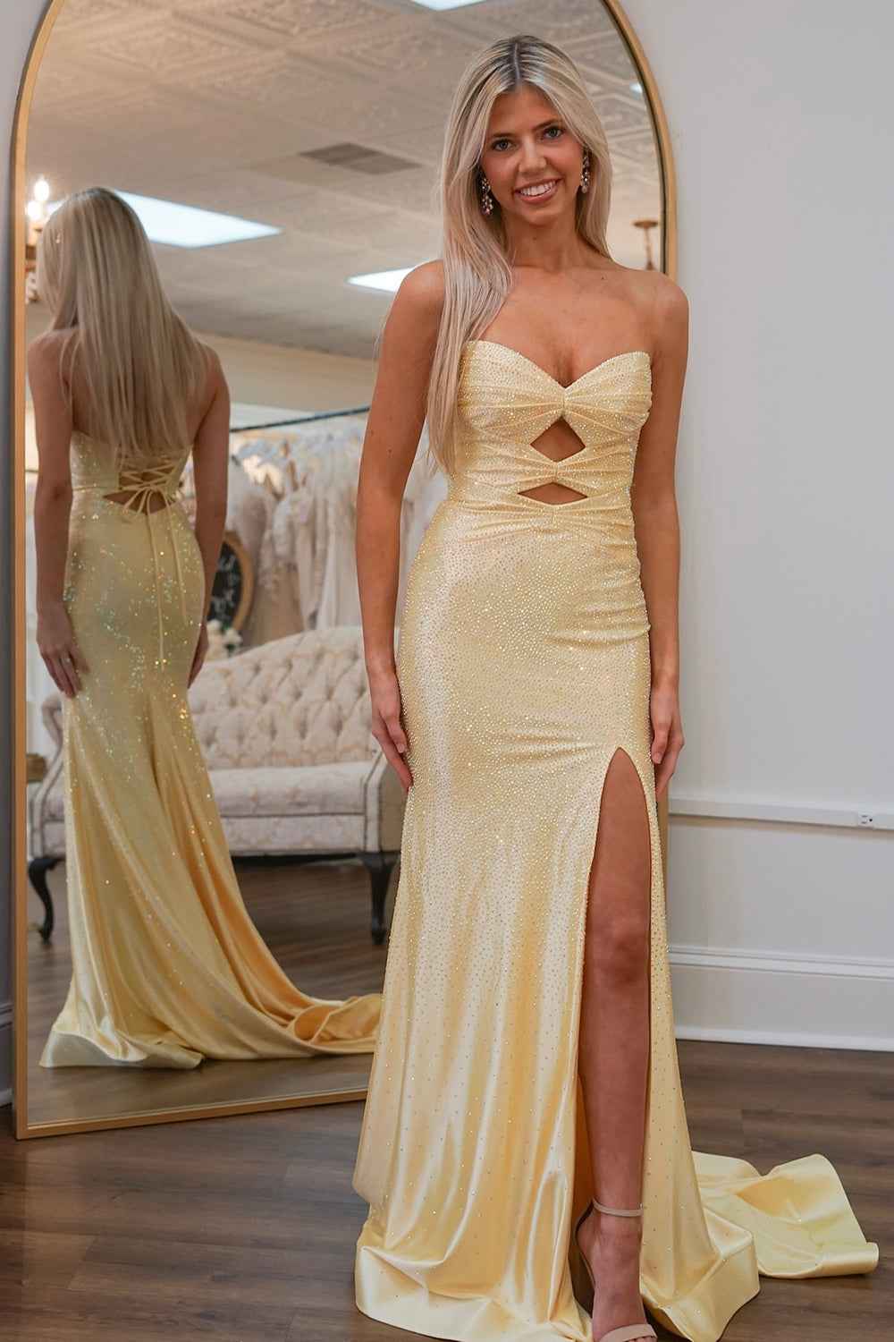 Glitter Lilac Sweetheart Mermaid Cut-out Long Prom Dress with Beading