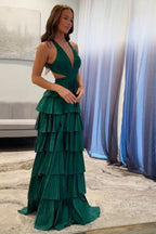 Sparkly Grey A Line Tiered Corset Long Beaded Prom Dress with Slit