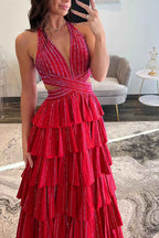 Black Sparkly A Line Beaded Long Corset Prom Dress with Slit