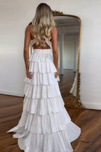 Sparkly Emerald Green Corset A Line Tiered Beaded Prom Dress with Slit