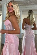 Sparkly Golden Sweetheart Mermaid Beaded Long Corset Prom Dress with Slit