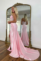 Sparkly Golden Sweetheart Mermaid Beaded Long Corset Prom Dress with Slit
