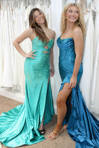Glitter Lilac Sweetheart Mermaid Cut-out Long Prom Dress with Beading