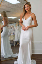 Red Spaghetti Straps Mermaid Long Prom Dress with Beading
