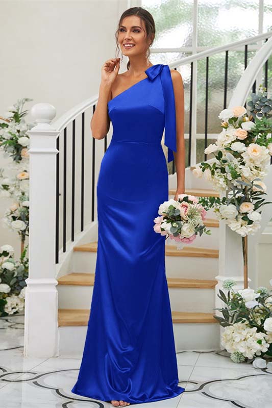 One Shoulder Sleeveless Mermaid Long Prom Dress With Pleated BMBRIDE