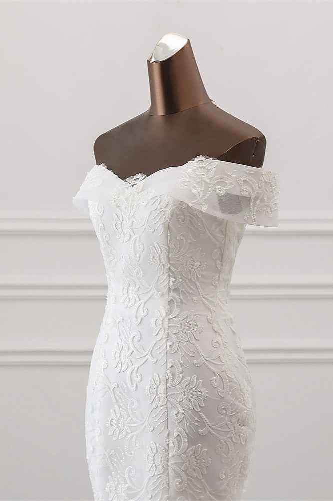 Off-the-Shoulder Long Mermaid Wedding Dress with Tulle Lace BM bride