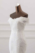 Off-the-Shoulder Long Mermaid Wedding Dress with Tulle Lace BM bride