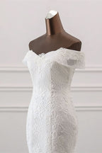 Off-the-Shoulder Long Mermaid Wedding Dress with Tulle and Lace BM bride