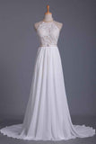 Halter Backless Chiffon A-Line Wedding Dress with Ruffles and Pearl Lace BM bride