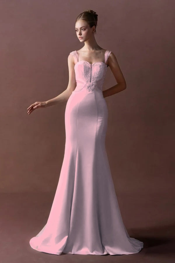 Straps Sleeveless Long Mermaid Prom Dress With Pleated Sequins