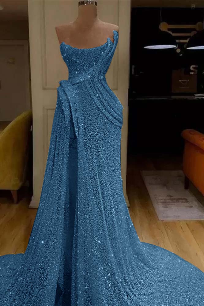 Sequin Strapless Sleeveless Long Mermaid Prom Dress With Split BMBRIDE