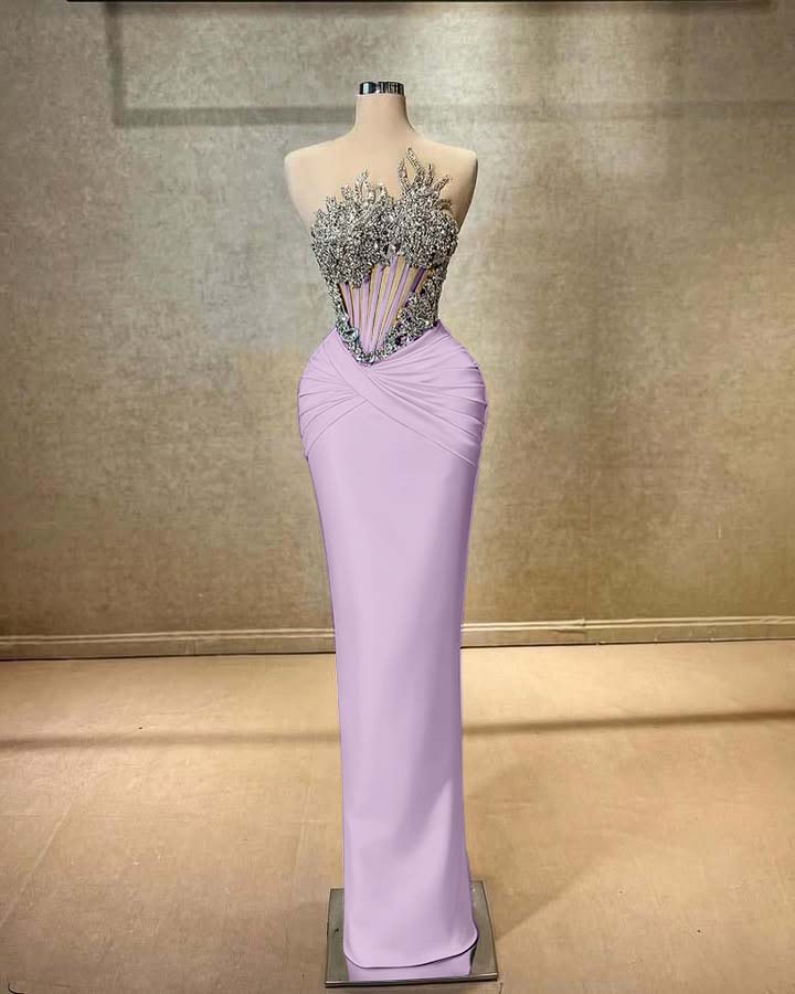 Strapless Sleeveless Long Mermaid Prom Dress With Beading Pleated BMBRIDE